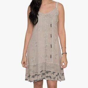 Raya Sun Cream/Ivory Tropical Print Embroidered Sun Dress 3X